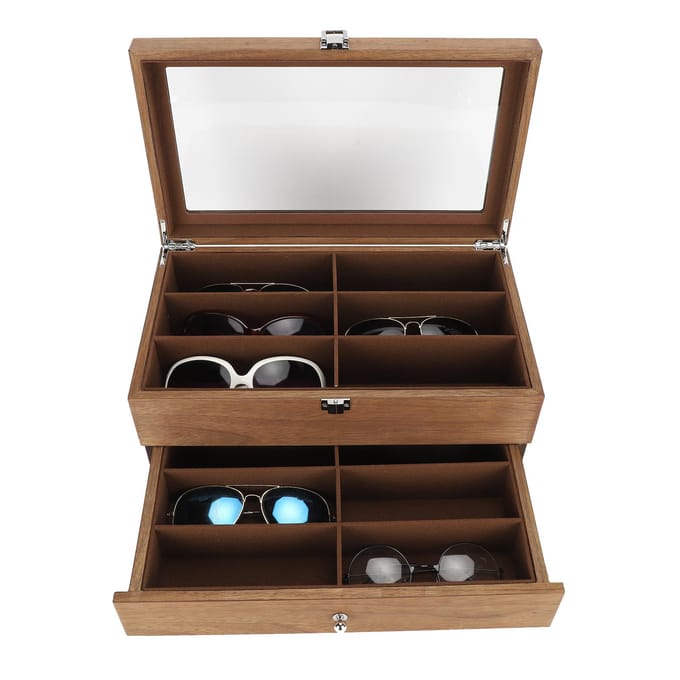 12 Vakken Brillen Doos Houten Dubbellaags Brillen Display Koffer Doos Organizer Decoratie gray