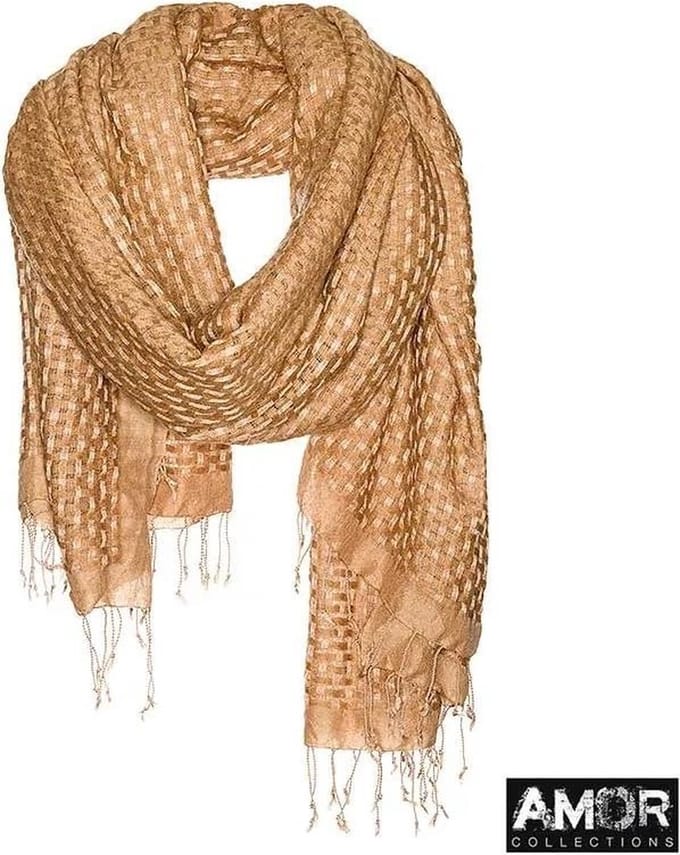 Sjaal beige - 50% wol / 50% modaal - basket weave