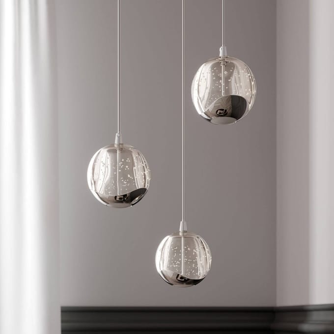 Lucande LED hanglamp Hayley, Ø 25 cm, 3-lamps, chroom, glas