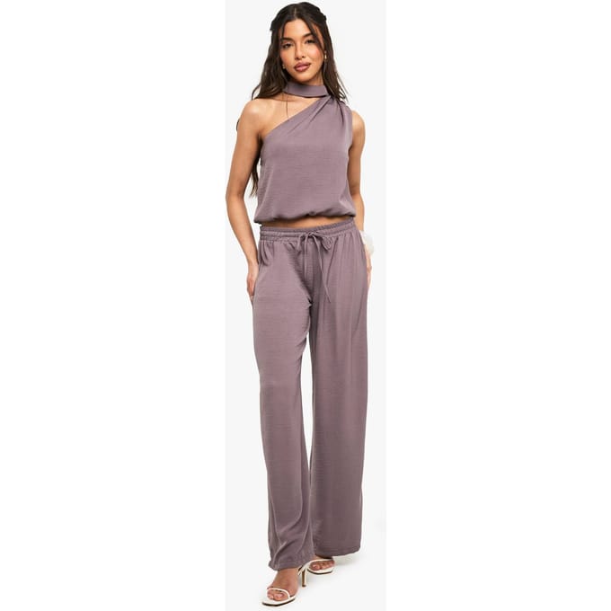 boohoo Dames Geweven wijde broeken | Mocha | Maat: 16