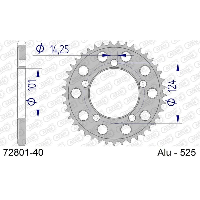 Aluminium tandwiel achter Afam 525 40 dents