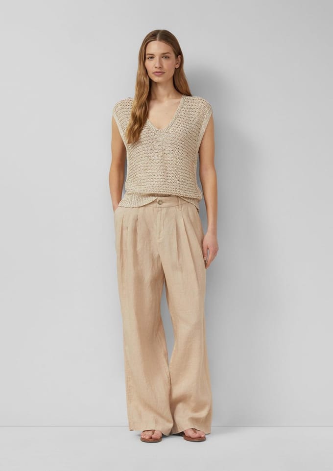 s.Oliver - female - Broek / Extra wijde pijpen / Hoge taille van linnen