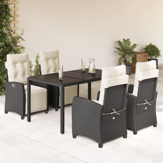 vidaXL - 5-delige - Tuinset - met - kussens - poly - rattan - zwart