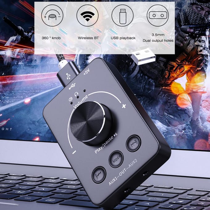 USB Computer Volume Controller BT5.1 Audio Zender U Disk Afspelen Externe Geluidskaart zwart