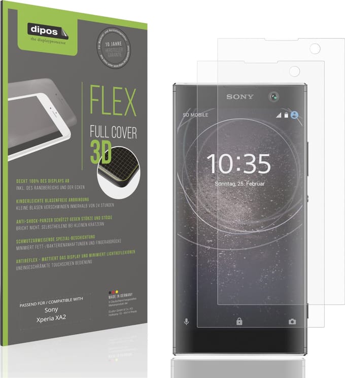 dipos FLEX – 2x Matte Screenprotector geschikt voor Sony Xperia XA2 | Volledige Schermbescherming | Case-Friendly
