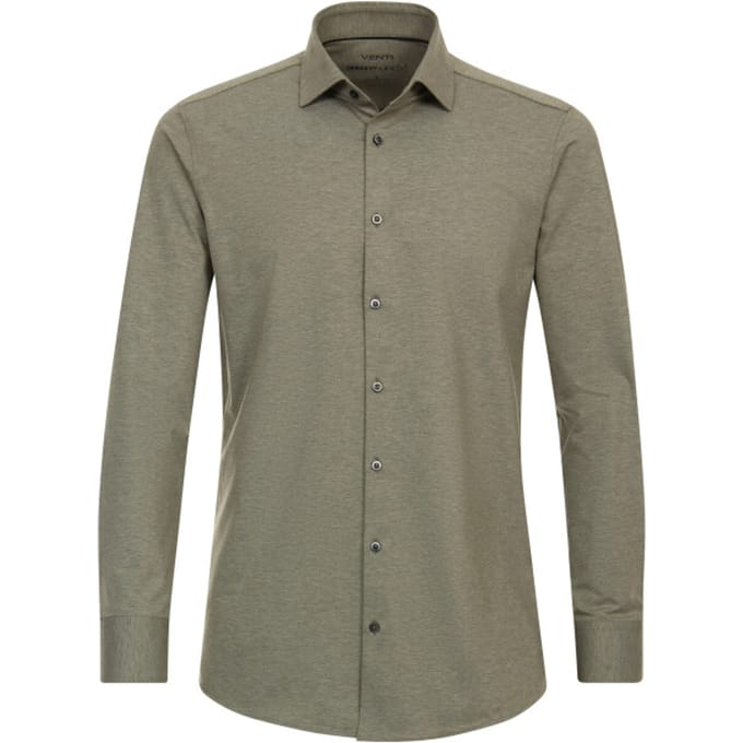VENTI modern fit overhemd - jersey - groen - Strijkvrij - Boordmaat: 44