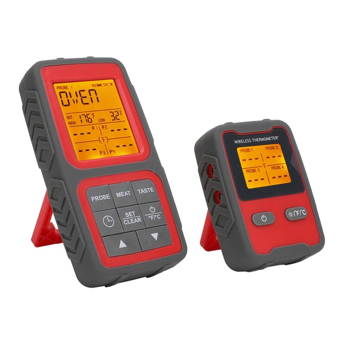 500ft Draadloze Vleestemperatuurmeter Hoge Nauwkeurigheid LCD Backlit Temperatuurdetector met 4 Sondes gray