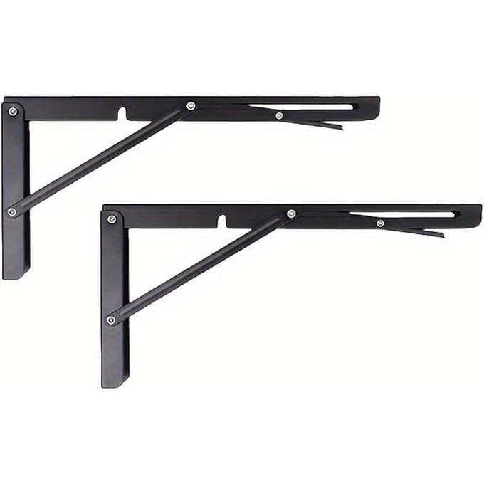 2 pièces Trépieds pliables en fer robuste Conception à double charnière, Montage mural et Rangement de bureau, Style industriel durable avec trous pré-percés 2pcs black
