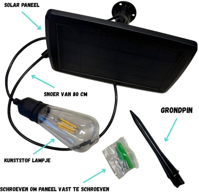 Solar paneel zwart + lamp - 80 cm draad - 4shine