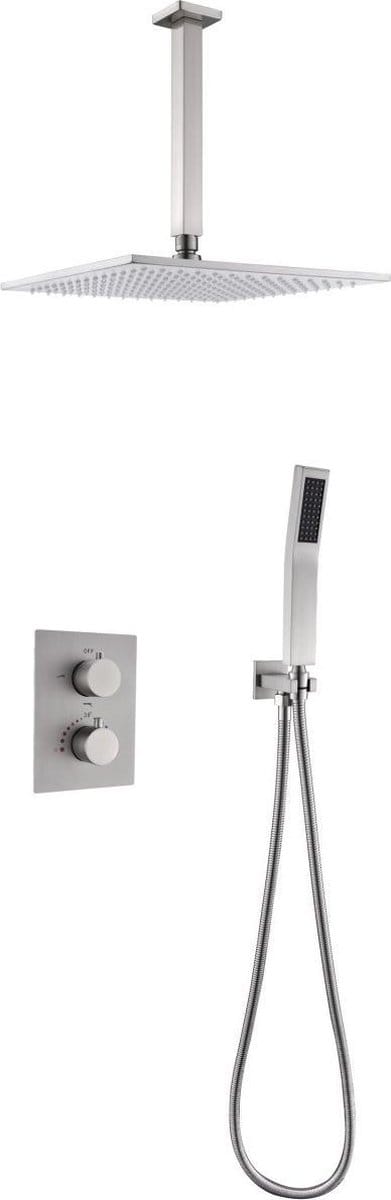 Mawialux thermostatische inbouw regendoucheset - Vierkant - Pointer RVS