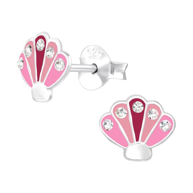 Oorbellen meisje schelp - roze - glitter