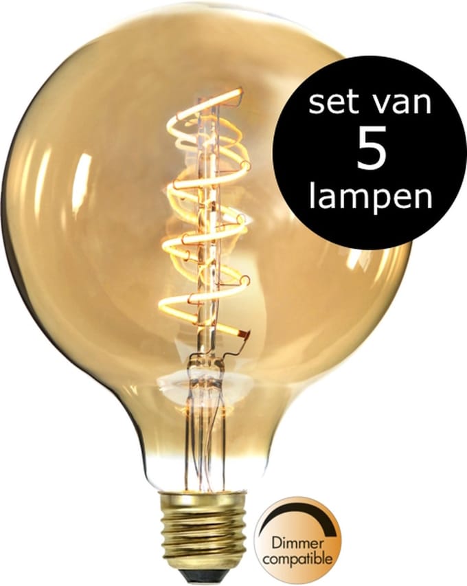 5-Pack | G125 Globelamp - E27 - 3.2W - Super Warm Wit - 2200K - Dimbaar