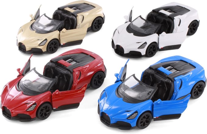 Bugatti Mistral die cast pull back motor 4ass 1:36 Kinsmart 13 cm verkoop per stuk