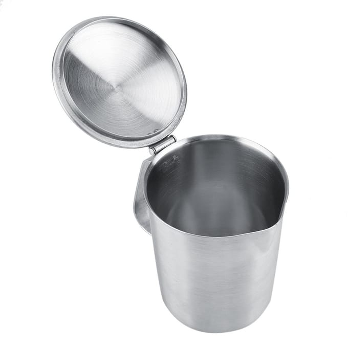 RVS Melkopschuimpitje Koffiekop Mok met Deksel & Maatverdeling (500 ml) white