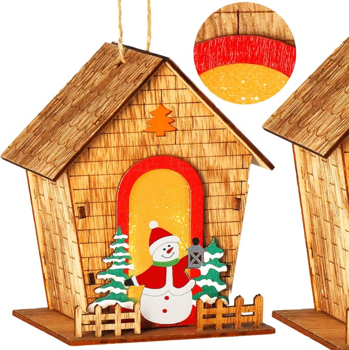 Springos Kersthanger | Kerstversiering | Kerstboomhanger | Lichtgevend | Huis | Sneeuwpop | 12.5 cm