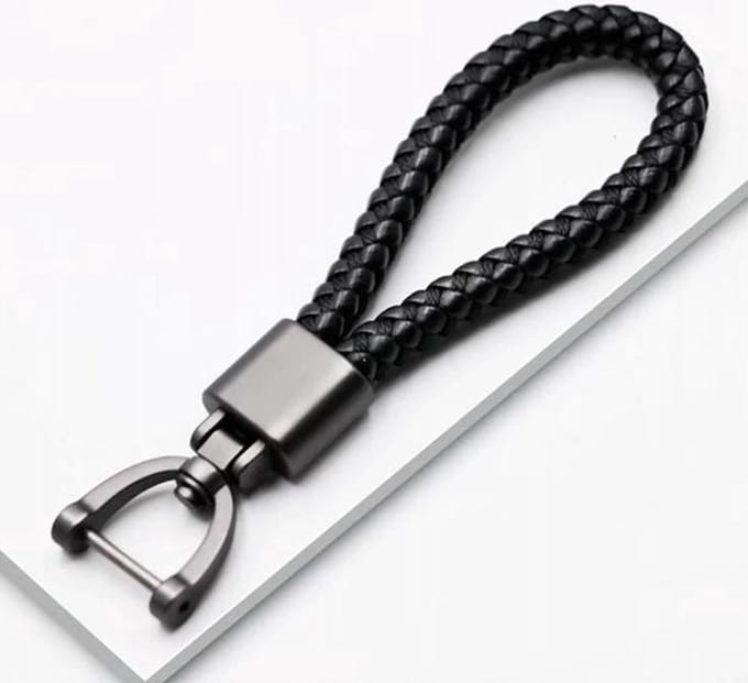 *** Chique leren Sleutelhanger - Auto - Motor - Luxe Zwart Geweven - van Heble® ***