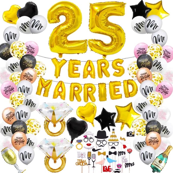 FeestmetJoep® 25 jaar getrouwd versiering - Huwelijk goud & zwart