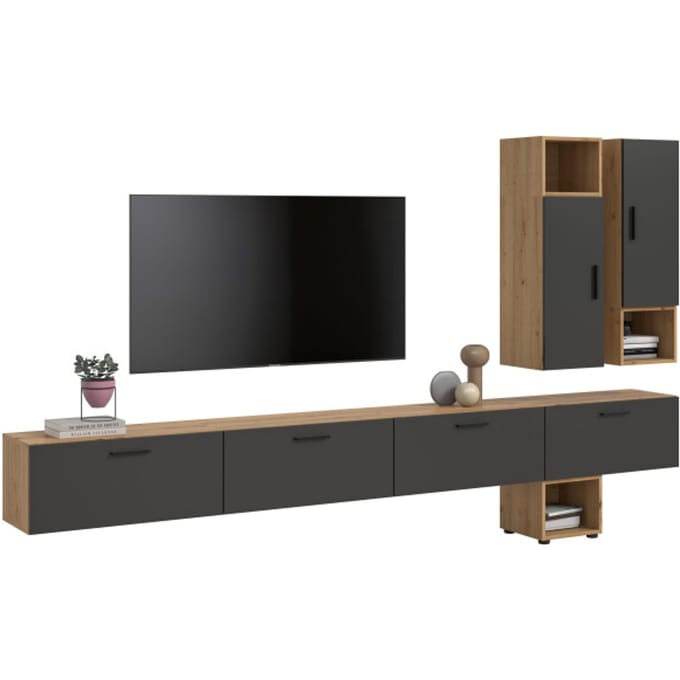Furnilux Modulaire woonwand in artisan eik en basalt stijlvolle opbergoplossing voor