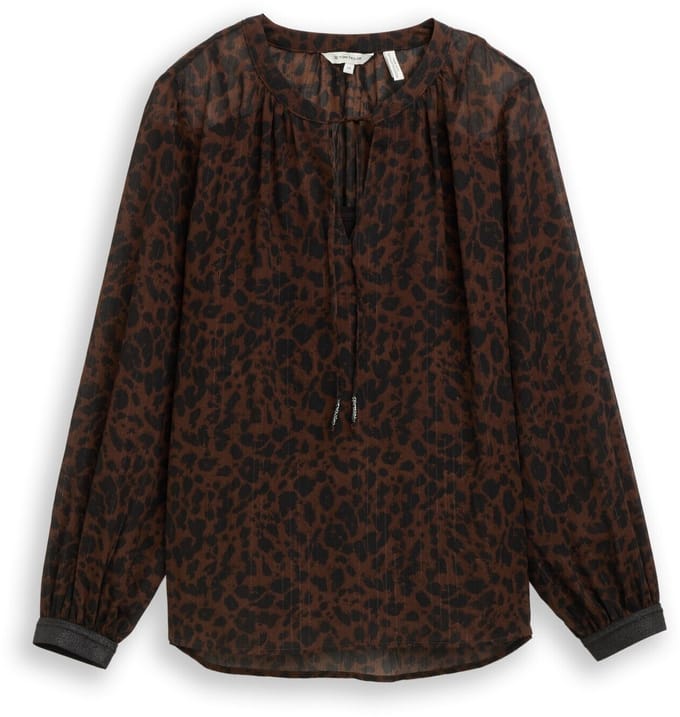 Tom Tailor - Chiffon blouse met luipaardprint - Maat 38 - brown black small leo print