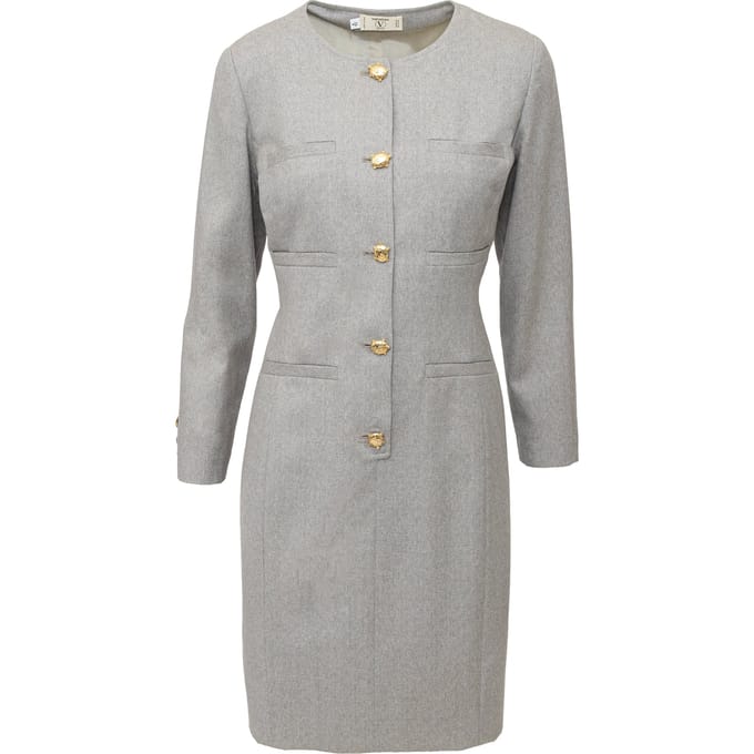 Valentino Miss V Wol Jurk met Schildpadknopen - '90s