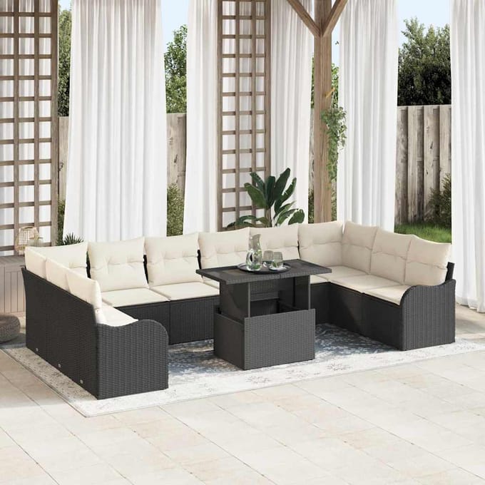 vidaXL - Tuinbank - Set - 11 - st - Zwart - Poly - rattan