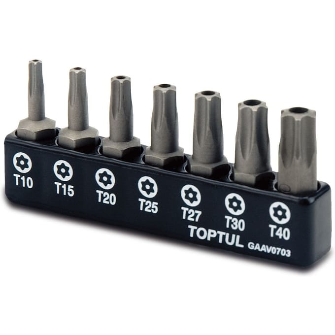 Zeskantschroevendraaier bit TORX TAMPER TOPTUL 1/4" 7st T15 T20 T25 T30 T40