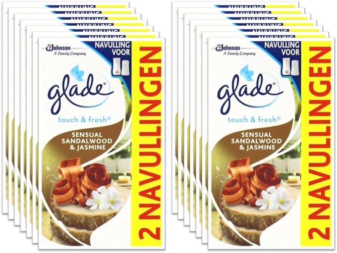 12x Glade Luchtverfrisser Touch & Fresh Navul Duo Sandalwood & Jasmine 2x10 ml
