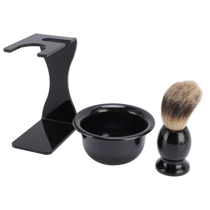 Ensemble de Blaireau pour Hommes Kit de Toilettage de Barbe Portable Blaireau Bol à Mousse et Support black