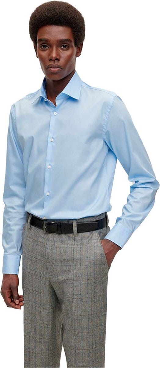 BOSS Hank slim fit overhemd - popeline - blauw - Strijkvriendelijk - Boordmaat: 39