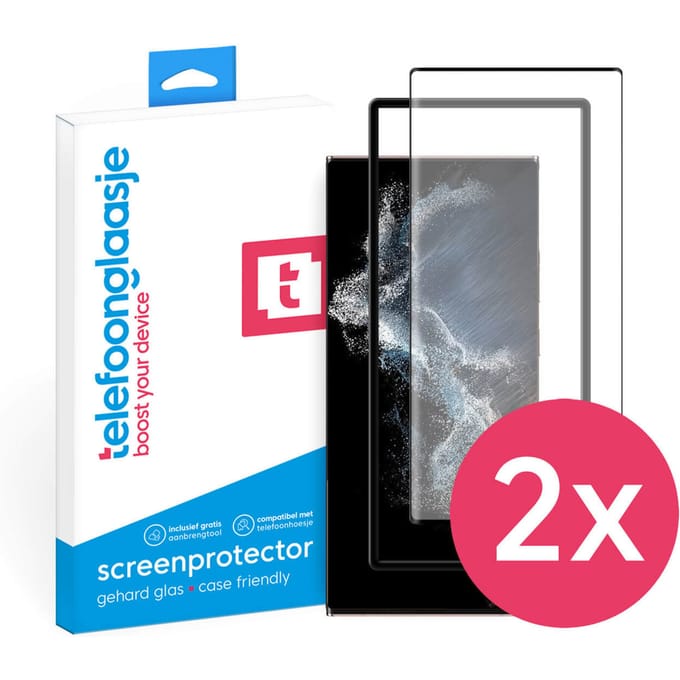 DuoPack: Samsung Galaxy S22 Ultra screenprotector gehard glas Case Friendly