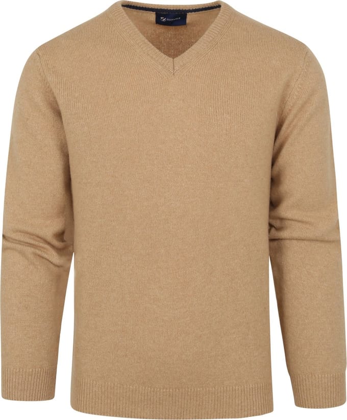Suitable Pullover Wol V-Hals Beige - Maat L - Heren