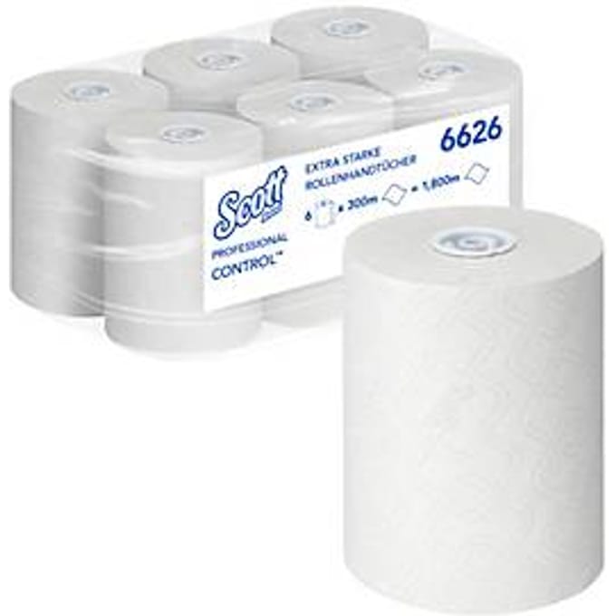 Scott® papierrollen Control 6626, extra sterk, 1-laags, 6 rollen á 300 m, wit