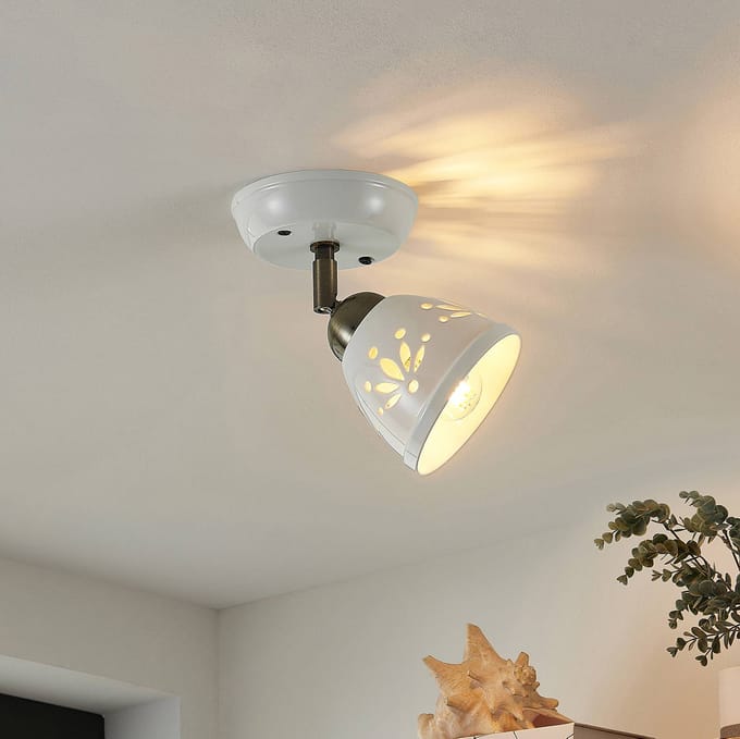 Lindby - buitenspot - 1licht - Keramiek, ijzer - H: 16 cm - E14 - wit, brons