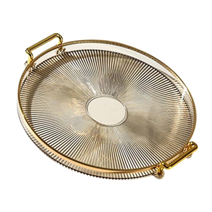 Ronde Dienblad met Handvatten Multifunctioneel Transparant Rond Serveerblad voor Brood Fruit Dessert Snack amber gouden kleur