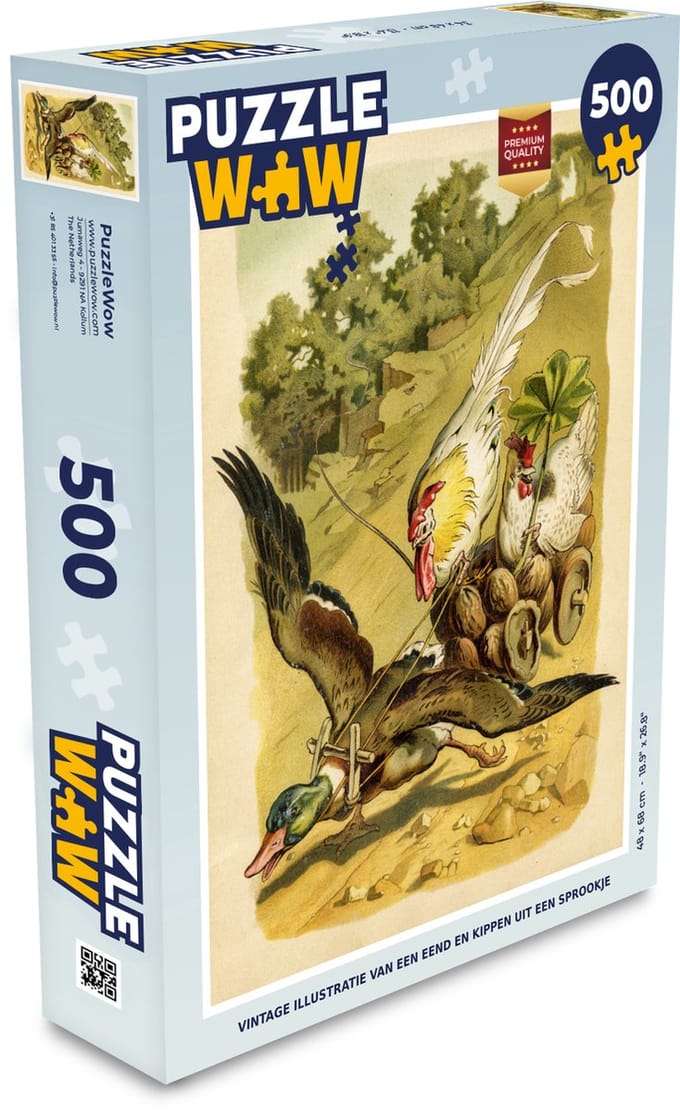 Puzzel Vintage illustratie van een eend en kippen - Legpuzzel - Puzzel 500 stukjes