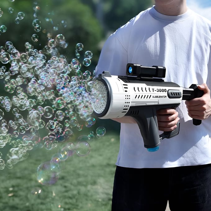 MikaMax BubbleNator T-3000 - 57-gaats Bellenblaas Pistool met LED, USB Opladen - 100 bubbels/sec