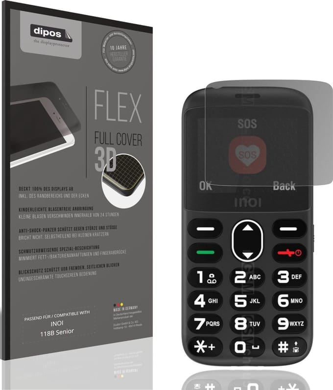 dipos FLEX – Matte Privacy Screenprotector geschikt voor INOI 118B Senior | Volledige Schermbescherming | Case-Friendly