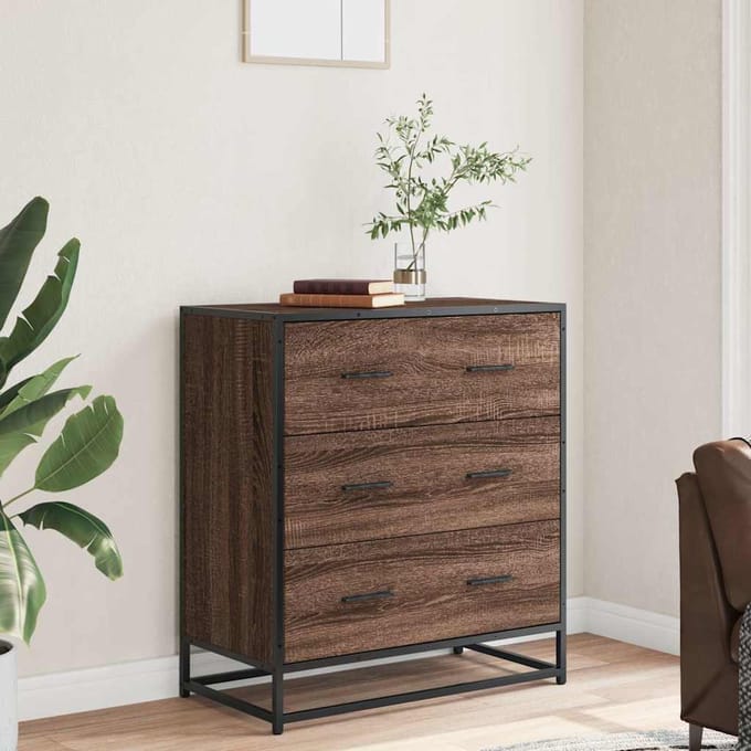 vidaXL - Dressoir - 68x35x76 - cm - bewerkt - hout - en - metaal - bruin - eikenkleur