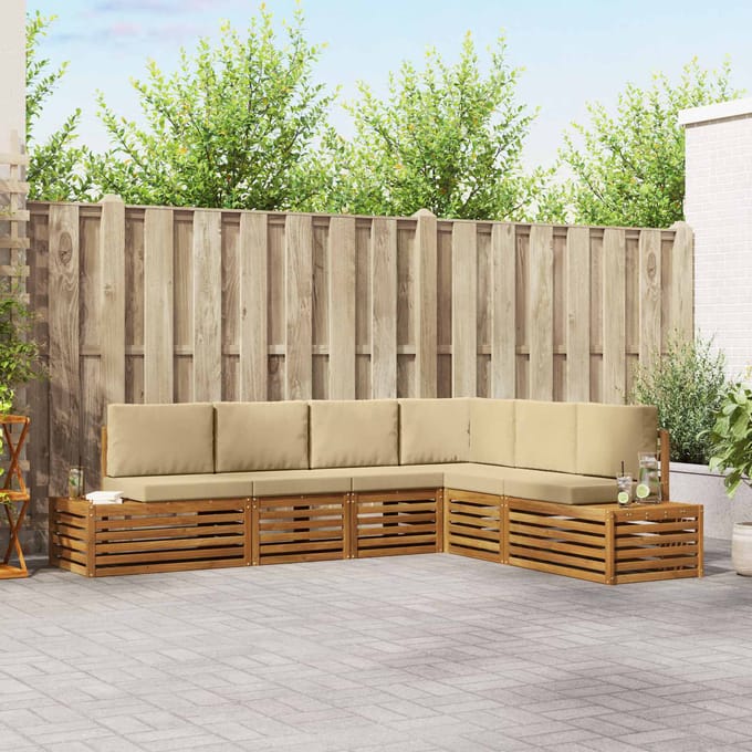 vidaXL - 6 - st - Buiten - bank - set - Massief - Acacia - Hout - en - Polyester