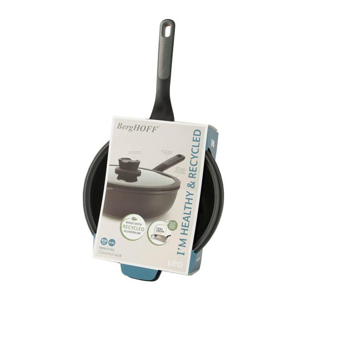 LEO Wok antikleef met deksel Stone+ - Ø 28cm - Grijs - PFAS-vrij