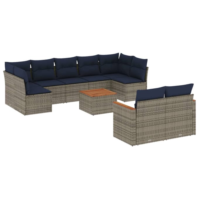 vidaXL - 10-delige - tuinbankset - met - kussens, - grijs - polyrotan