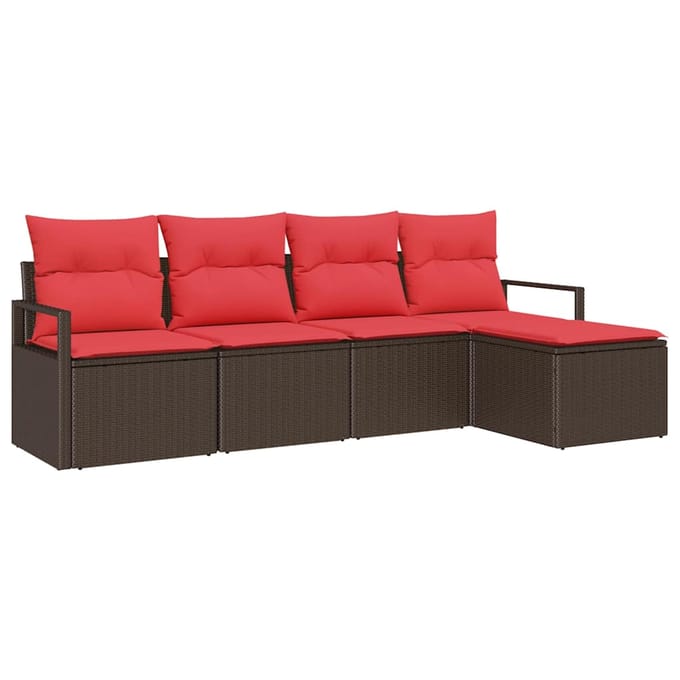 vidaXL Bankstel met kussen 5 pcs Bruin poly rattan