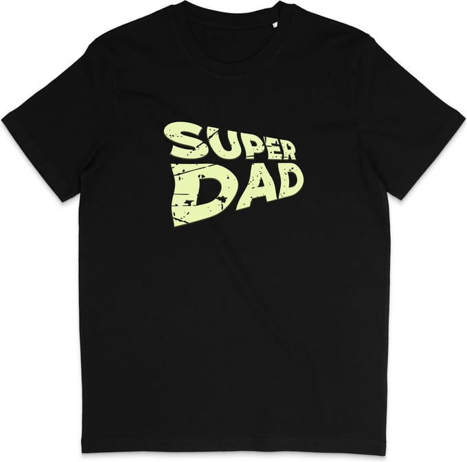 Heren T Shirt - Super Papa - Dad - Zwart / Geel - S