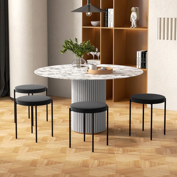 REDOM Eetkamerkruk Set Van 4 - Stapelbaar - Modern - Metaal - Zwart - 41,5 x 41,5 x 46 cm