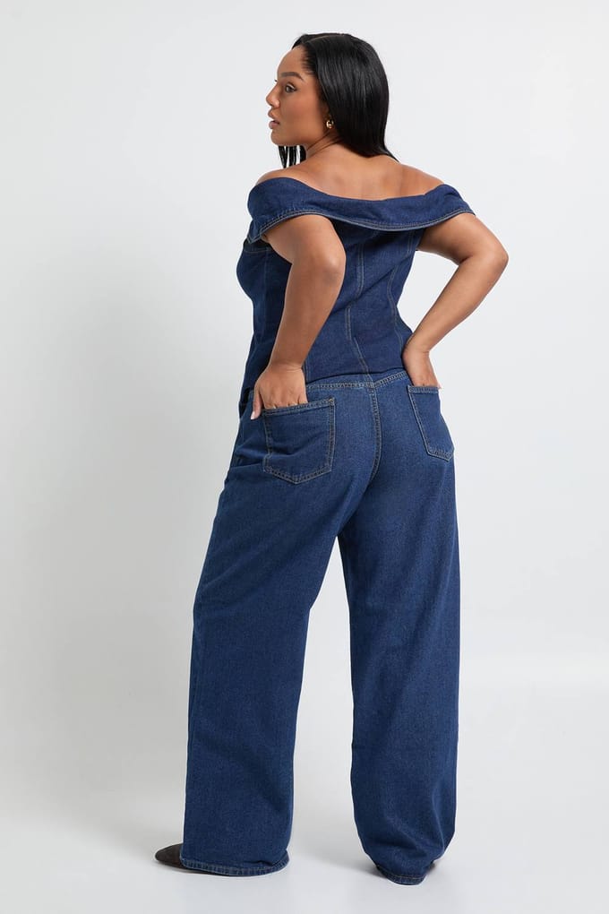 boohoo Dames Plus Wide Leg Jeans | Indigo | Maat: 48