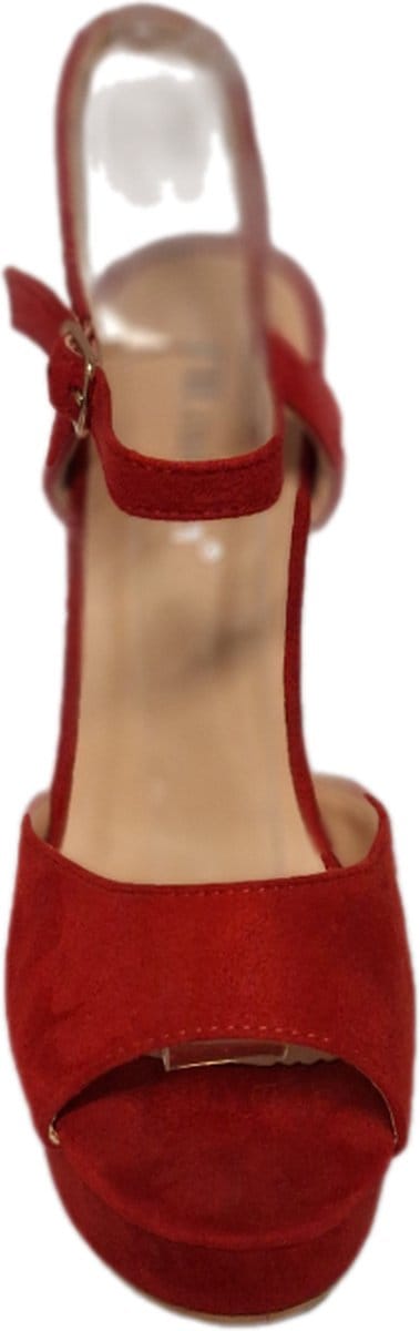 CH.CREATIONS-EROTISCHE PUMP-SUEDELOOK-RED-PLATEUZOOL 3CM/HAK12CM-38
