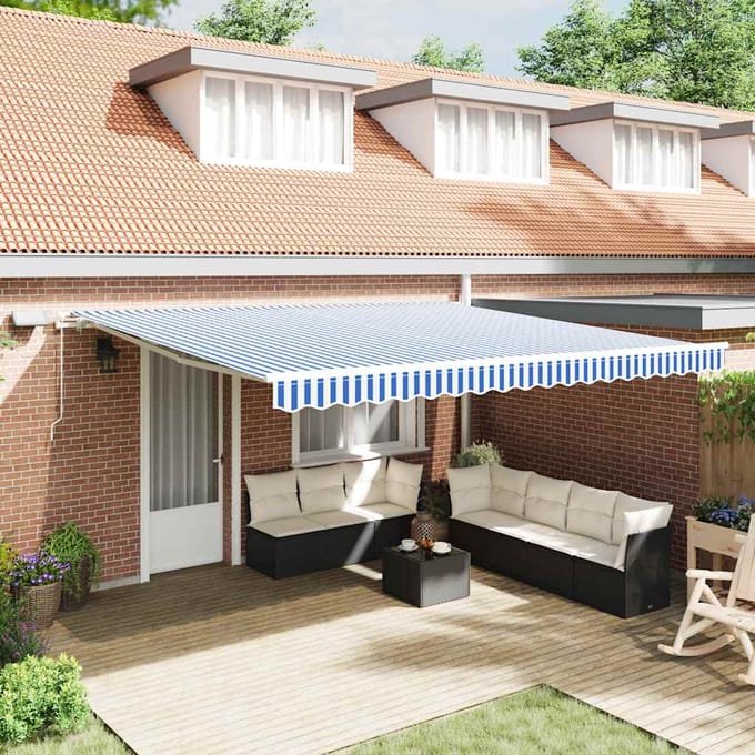 vidaXL - Uitschuifbare - luifel - Blauw - en - Wit - 500 - × - 300 - cm