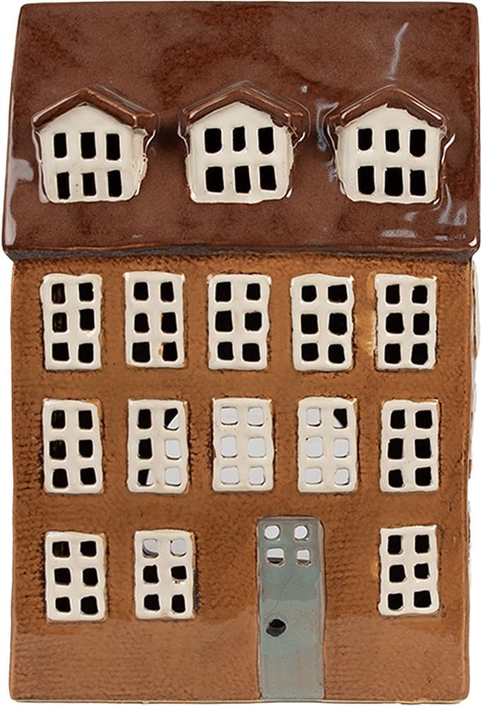 Clayre & Eef Waxinelichthouder Huis 17x11x24 cm Bruin Keramiek