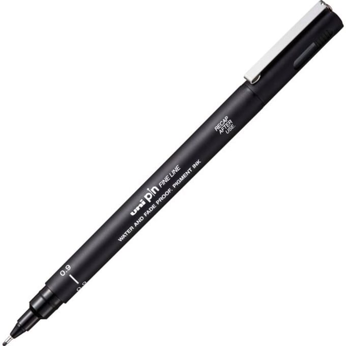 Uni Pin fineliner, ronde punt, 0,9 mm, zwart 12 stuks