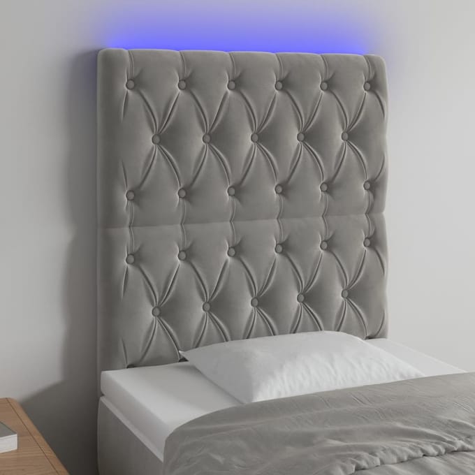 vidaXL - Hoofdbord - LED - 80x7x118/128 - cm - fluweel - lichtgrijs